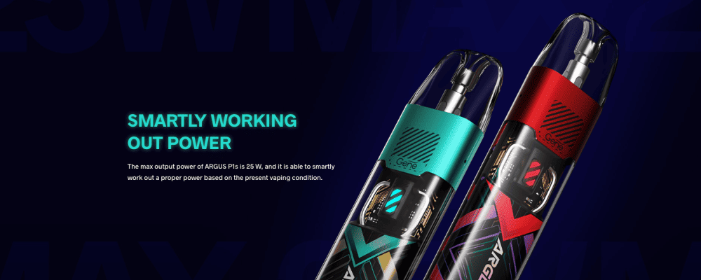 На фото POD-системи VooPoo Argus P1 — найкращі компактні вейпи з інтелектуальним регулюванням потужності до 25 Вт, ідеальні для насиченого смаку та густої пари.